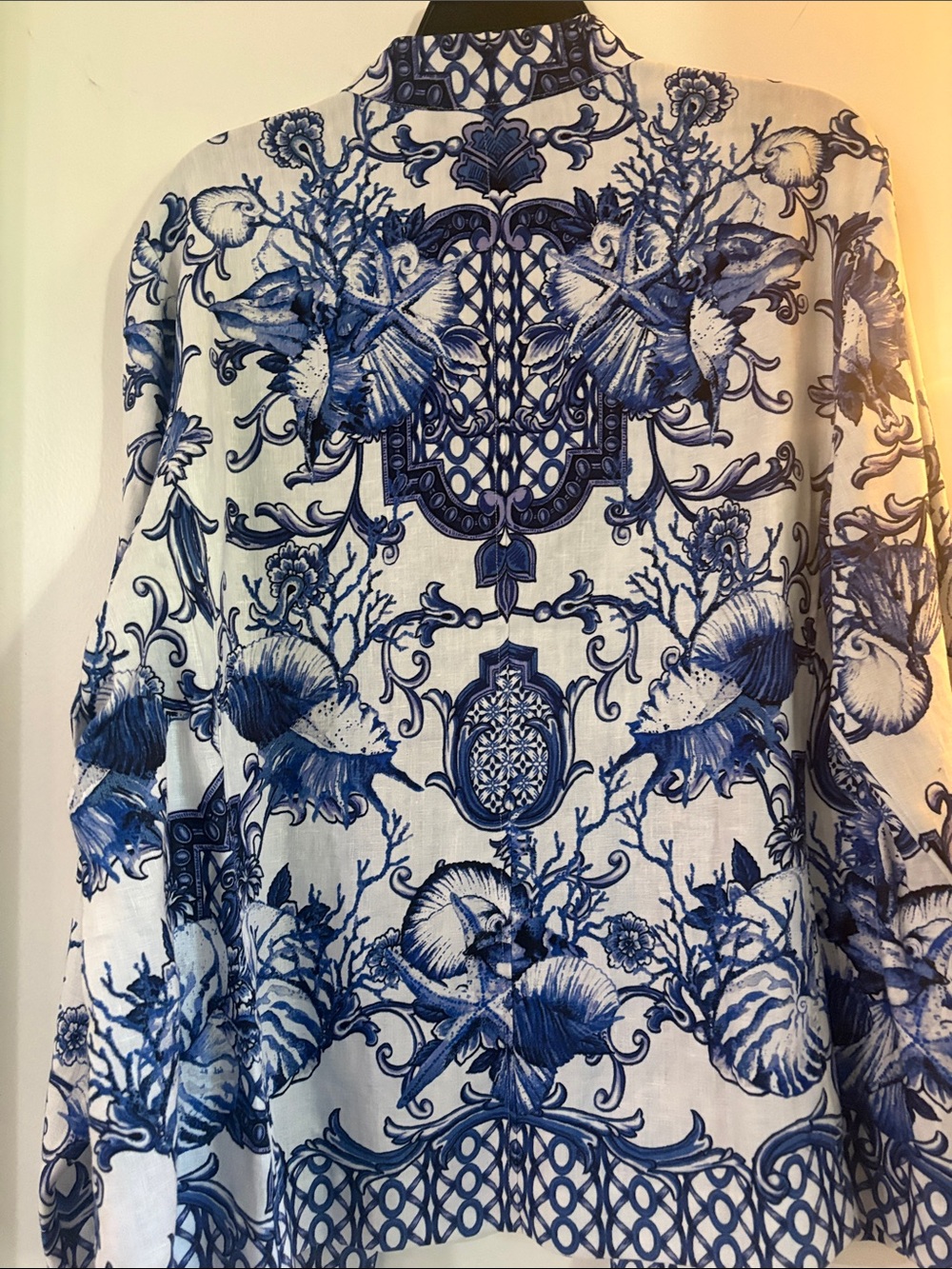 Chico's White & Blue SanibelShores Linen Botanical Shell Open Front Cardigan Sz3 - Picture 6 of 6
